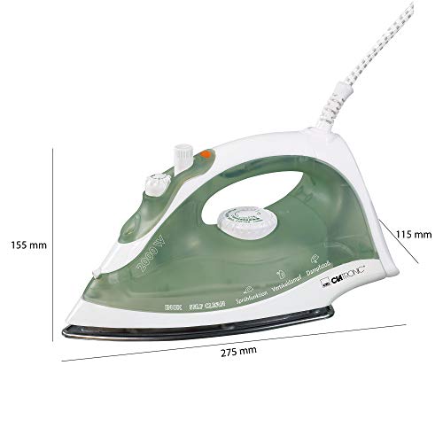 Clatronic DB 3105 Plancha de vapor, suela de acero inoxidable, 2000 W, Verde/Blanco