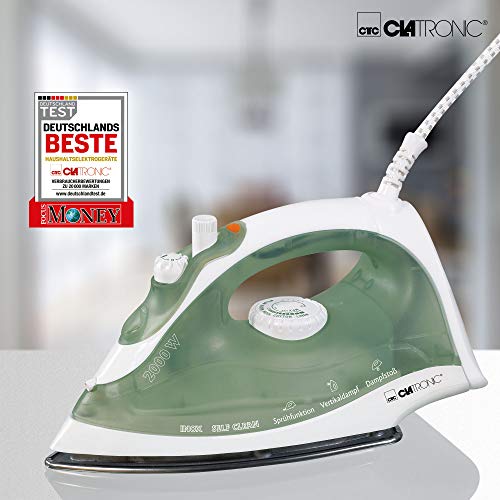 Clatronic DB 3105 Plancha de vapor, suela de acero inoxidable, 2000 W, Verde/Blanco