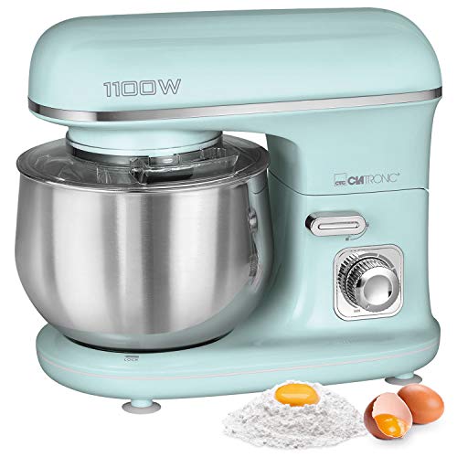 Clatronic KM 3711 - Robot Batidora amasadora repostería capacidad de 5 litros, velocidad regulable electrónica, 1100 W serie Rock & Retro estilo vintage, verde menta pastel + báscula cocina