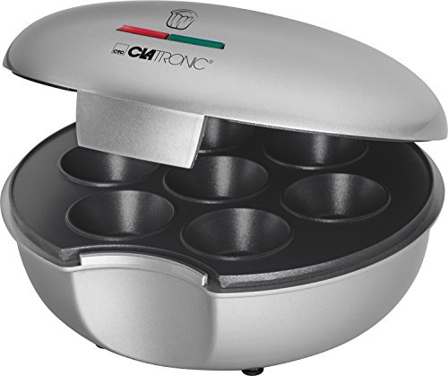 Clatronic MM 3496 Máquina de Hacer Magdalenas Muffins Cupcakes, Placa Antiadherente, 900 W, Plástico, Plateado