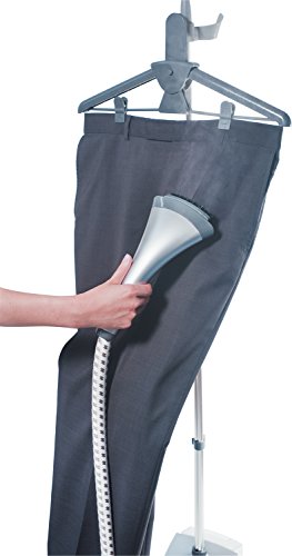 Clatronic TDC 3432 Centro de Planchado Vertical con Soporte y Percha, 1500 W, 1 Decibeles, Aluminio, Negro/Plata