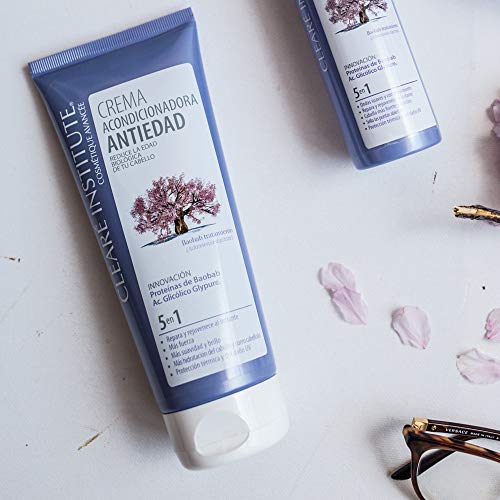 Clearé Institute Crema Acondicionadora Antiedad - Acondiciona, Repara y Rejuvenece al Instante | Sin Sulfatos SLE, SLS y Parabenos | 96% Ingr. Naturales | Antiencrespamiento Cabello - 200ml