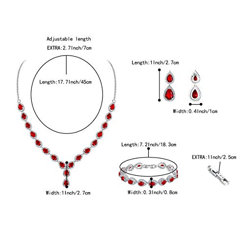 Clearine Mujer Boda Nupical Lágrima Zircón Infinity Figure 8 Y-Collares Pulsera Dangle Pendientes Conjunto Rubí