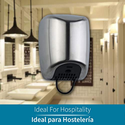 ClimaSpain Secamanos Electrico Automatico en Acero INOX Satinado · Secador de Manos Pared Profesional con Potencia de 1800W · Secadora de Pared con Sensor