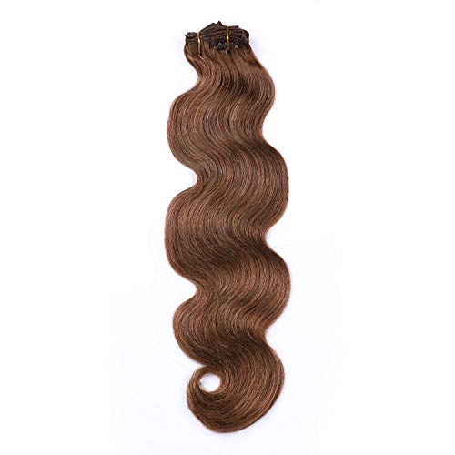 Clip en extensiones de cabello Extensiones de cabello humano real 18 pulgadas 70g Clip de castaño marrón para cabello fino Cabeza completa 7 piezas Onda de cuerpo ondulado Trama ondulada Remy