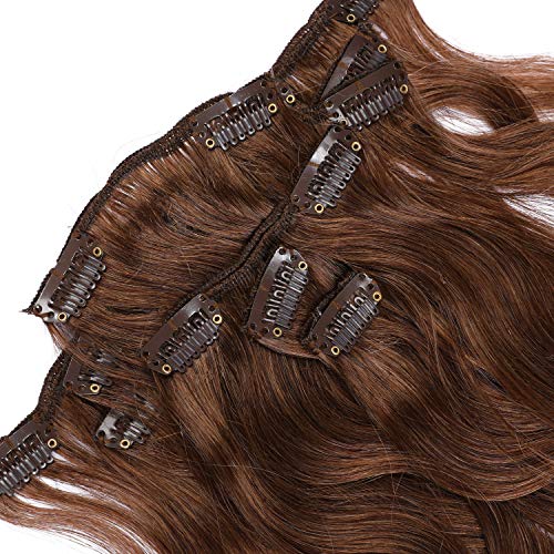 Clip en extensiones de cabello Extensiones de cabello humano real 18 pulgadas 70g Clip de castaño marrón para cabello fino Cabeza completa 7 piezas Onda de cuerpo ondulado Trama ondulada Remy