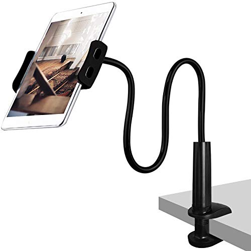 CLM-Tech Cuello de Cisne Soporte para 4-11 Pulgadas Tableta y Teléfono Inteligente, Flexible Ajustable Brazo para Cama, Escritorio y mas, 78cm Largo, Negro