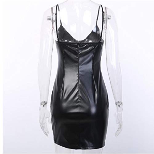 CLOOM Vestido Ajustado para Mujer del Club Fiesta Sexy Camisola Falda Corta Dress De Cuero Artificial del Ceremonia,Dia De San Valentin Moda Cuello en V Skirt