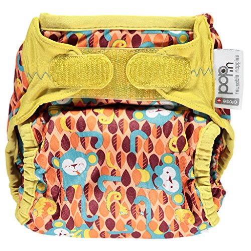 Close Parent Pop in Pañal Individual Lavable de Tela 1 pc Pañal Lavable de Bambú para Bebe, Pañal Ajustable y Reutilizable para Bebés Antiescapes Estampado Ticky and Bert Monkey