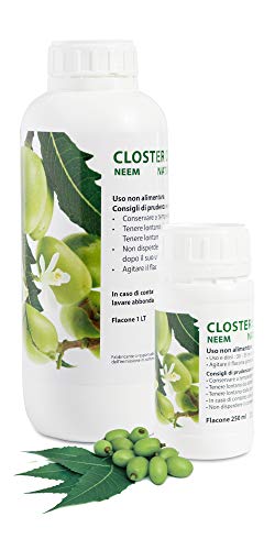 CLOSTER® Aceite de Neem Puro Nuevo 2020 Insecticida Plantas Natural Anti Mosquitos Desinfectante contra Chinches Pulgones Cochinilla Piojos Araña Roja Desinfestante Eficaz y Ecológico (250 ML)
