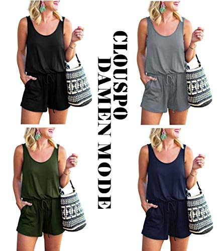 CLOUSPO - Mono para mujer, elegante, para verano, corto, sin mangas, para playa verde S