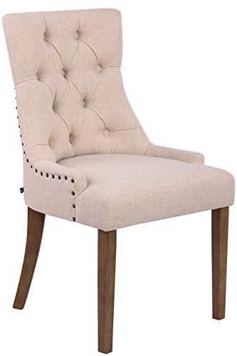 CLP Silla De Comedor Aberdeen En Tela I Silla De Salón En Diseño Clásico & con Base De Madera I Silla De Cocina De Estilo Escandinavo I Color: Crema, Madera Clara Envejecida