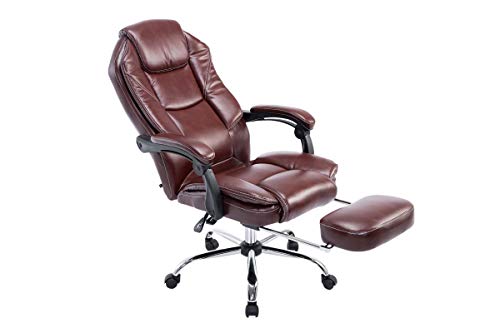 CLP Silla De Oficina Castle En Cuero PU I Silla Ejecutiva Reposapiés Extraíble & Respaldo Reclinable I Silla De Escritorio Ergonómica I Color: Burdeos