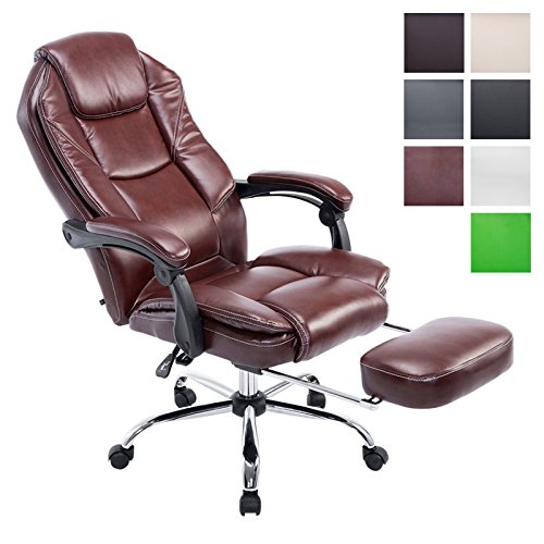 CLP Silla De Oficina Castle En Cuero PU I Silla Ejecutiva Reposapiés Extraíble & Respaldo Reclinable I Silla De Escritorio Ergonómica I Color: Burdeos