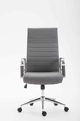 CLP Silla De Oficina Kolumbus En Simil Cuero & Base De Metal con Ruedas I Silla De Escritoria Ergonómica & Regulable En Altura, Color: Gris
