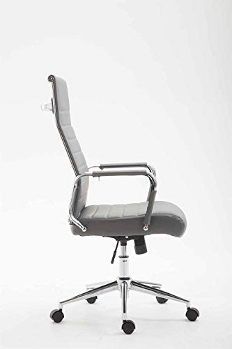 CLP Silla De Oficina Kolumbus En Simil Cuero & Base De Metal con Ruedas I Silla De Escritoria Ergonómica & Regulable En Altura, Color: Gris