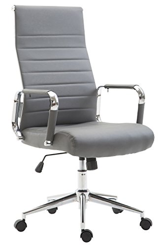 CLP Silla De Oficina Kolumbus En Simil Cuero & Base De Metal con Ruedas I Silla De Escritoria Ergonómica & Regulable En Altura, Color: Gris