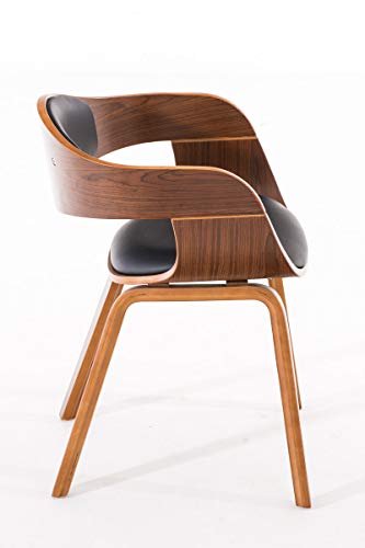 CLP Silla De Salón Kingston Tapizada En Cuero Sintético I Silla De Madera Estilo Nórdico I Silla De Salón con Respaldo Semi-Curvado I Color: Nogal/Negro