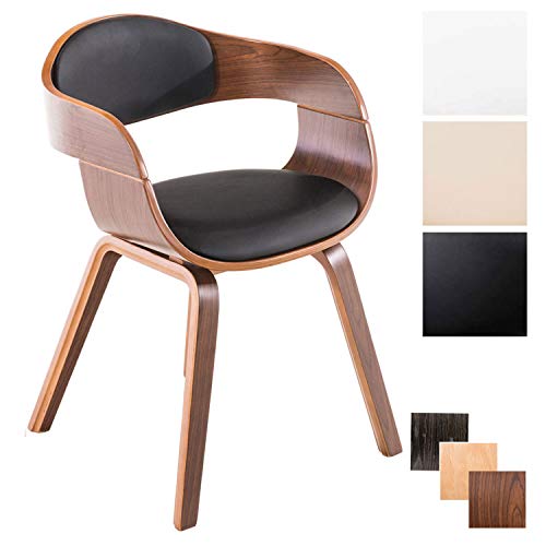 CLP Silla De Salón Kingston Tapizada En Cuero Sintético I Silla De Madera Estilo Nórdico I Silla De Salón con Respaldo Semi-Curvado I Color: Nogal/Negro
