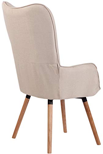 CLP Sillón Relax Ashford Tapizado En Tela I Butaca De Salón En Estilo Escandinavo I Sillón De Lectura con Base De Madera I Color: Crema, Madera Natural