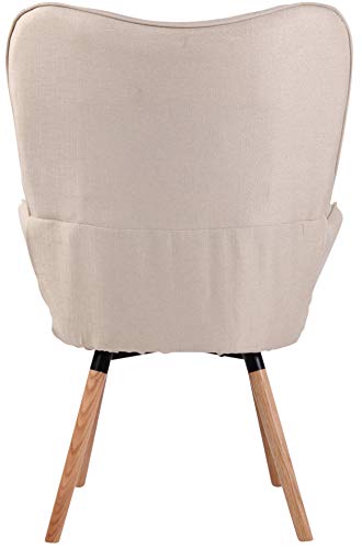 CLP Sillón Relax Ashford Tapizado En Tela I Butaca De Salón En Estilo Escandinavo I Sillón De Lectura con Base De Madera I Color: Crema, Madera Natural