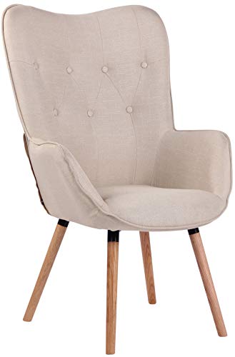 CLP Sillón Relax Ashford Tapizado En Tela I Butaca De Salón En Estilo Escandinavo I Sillón De Lectura con Base De Madera I Color: Crema, Madera Natural