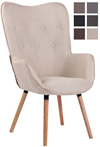 CLP Sillón Relax Ashford Tapizado En Tela I Butaca De Salón En Estilo Escandinavo I Sillón De Lectura con Base De Madera I Color: Crema, Madera Natural