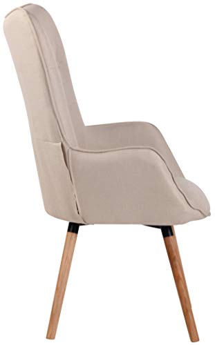 CLP Sillón Relax Ashford Tapizado En Tela I Butaca De Salón En Estilo Escandinavo I Sillón De Lectura con Base De Madera I Color: Crema, Madera Natural