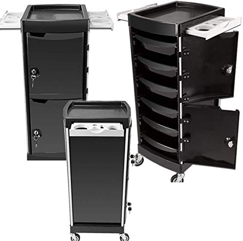 CLQya Trolley Storage Hair Salon Barber Trolley sobre ruedas con 6 cajones Plastic Salon Peluquería Peluquería Belleza Maquillaje Almacenamiento Trolley Spa Roller Carrito con llave Can Lock Negro