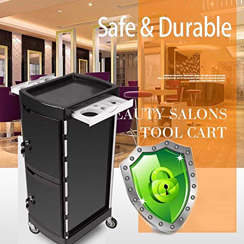 CLQya Trolley Storage Hair Salon Barber Trolley sobre ruedas con 6 cajones Plastic Salon Peluquería Peluquería Belleza Maquillaje Almacenamiento Trolley Spa Roller Carrito con llave Can Lock Negro