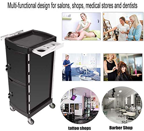 CLQya Trolley Storage Hair Salon Barber Trolley sobre ruedas con 6 cajones Plastic Salon Peluquería Peluquería Belleza Maquillaje Almacenamiento Trolley Spa Roller Carrito con llave Can Lock Negro