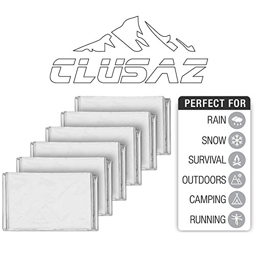 CLUSAZ Manta de Emergencia Plata XL 210x160cm (Paquete de 6) Retiene hasta el 90% del Calor, Impermeable, Esquí, Maratón, Senderismo, Campamento, Primeros Auxilios, Seguridad Vial - GARANTÍA