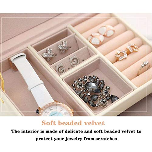 CMNAN Joyero De Tres Capas Y Dos Cajones, Joyero De Cuero PU, Caja De Almacenamiento De Joyas De Princesa, para Anillos, Pendientes, Collares, Pulseras Pink