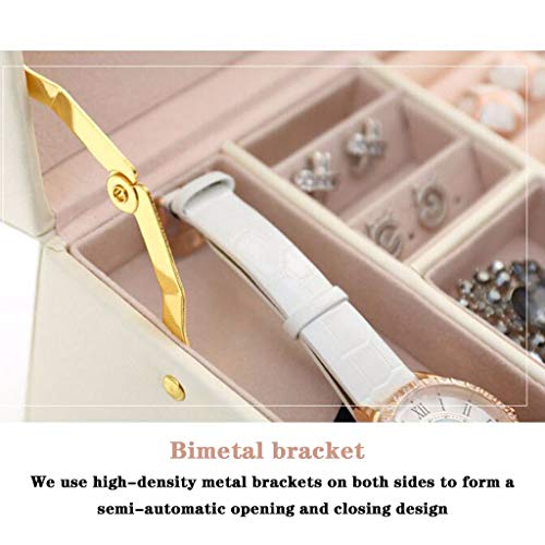 CMNAN Joyero De Tres Capas Y Dos Cajones, Joyero De Cuero PU, Caja De Almacenamiento De Joyas De Princesa, para Anillos, Pendientes, Collares, Pulseras Pink