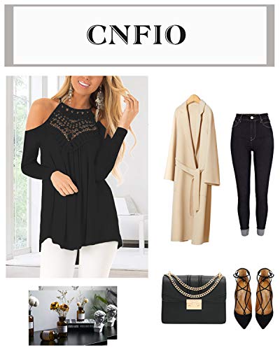 CNFIO Camiseta de Manga Larga Mujer Sexy con Cuello Redondo Tops de Color Liso Blusa Mujer Casual