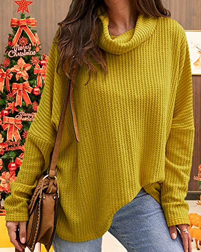 CNFIO Jersey Punto Mujer Invierno Cuello Alto Redondo Jerseys Camiseta Manga Larga Sueter Mujer Suelto Jerseys Basico Casual Sudadera Rebeca