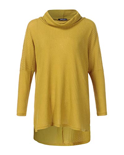 CNFIO Jersey Punto Mujer Invierno Cuello Alto Redondo Jerseys Camiseta Manga Larga Sueter Mujer Suelto Jerseys Basico Casual Sudadera Rebeca