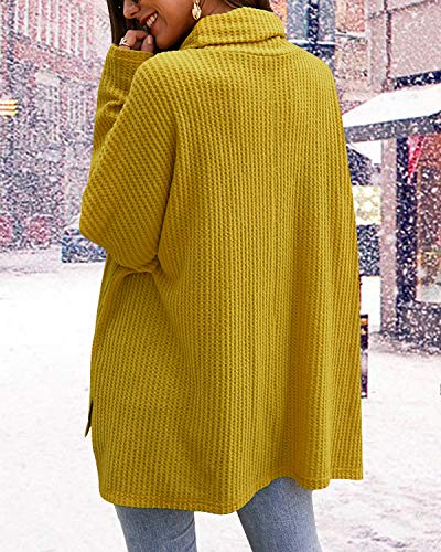 CNFIO Jersey Punto Mujer Invierno Cuello Alto Redondo Jerseys Camiseta Manga Larga Sueter Mujer Suelto Jerseys Basico Casual Sudadera Rebeca