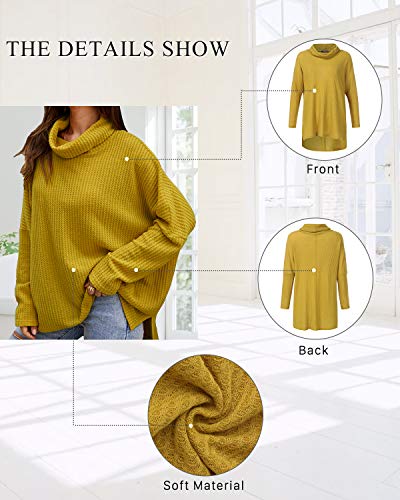 CNFIO Jersey Punto Mujer Invierno Cuello Alto Redondo Jerseys Camiseta Manga Larga Sueter Mujer Suelto Jerseys Basico Casual Sudadera Rebeca