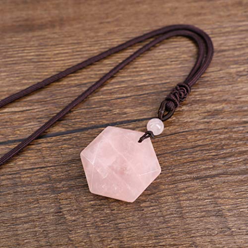 COAI Colgante Hexágono Estrella de David en Cuarzo Rosa