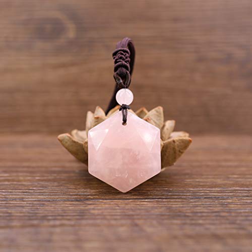 COAI Colgante Hexágono Estrella de David en Cuarzo Rosa