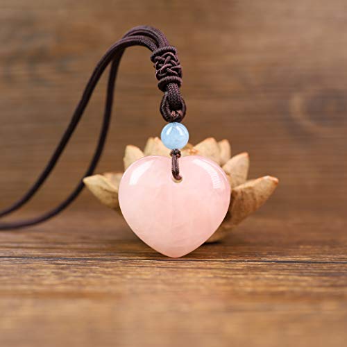 COAI Collar para Mujer Ajustable con Colgante Corazón de Cuarzo Rosa