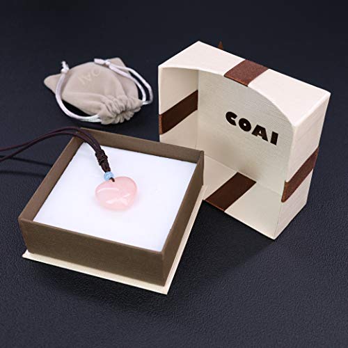 COAI Collar para Mujer Ajustable con Colgante Corazón de Cuarzo Rosa