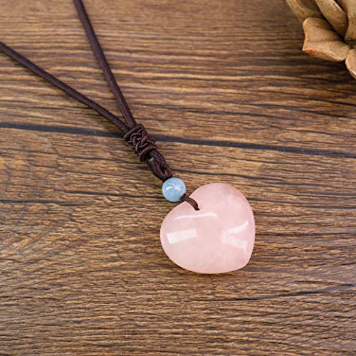 COAI Collar para Mujer Ajustable con Colgante Corazón de Cuarzo Rosa