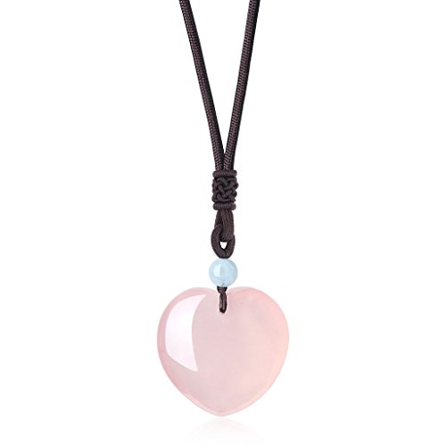 COAI Collar para Mujer Ajustable con Colgante Corazón de Cuarzo Rosa