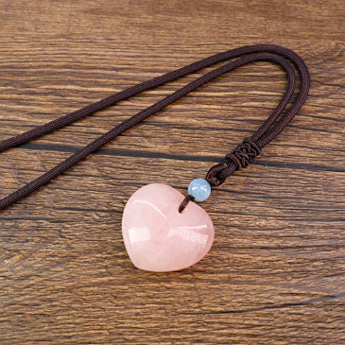 COAI Collar para Mujer Ajustable con Colgante Corazón de Cuarzo Rosa