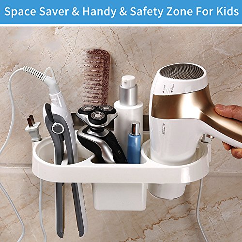 COAWG - Soporte de Pared para Secador de Pelo, Adhesivo sin Taladro Plástico Resistente al Calor para Secadora y Plancha Cesta Organizadora para Dyson Organizador Baño
