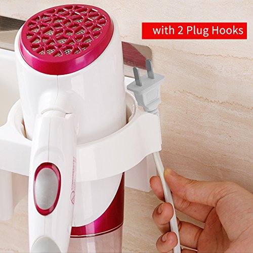 COAWG - Soporte de Pared para Secador de Pelo, Adhesivo sin Taladro Plástico Resistente al Calor para Secadora y Plancha Cesta Organizadora para Dyson Organizador Baño