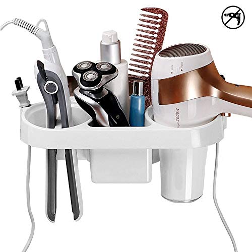 COAWG - Soporte de Pared para Secador de Pelo, Adhesivo sin Taladro Plástico Resistente al Calor para Secadora y Plancha Cesta Organizadora para Dyson Organizador Baño