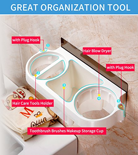 COAWG - Soporte de Pared para Secador de Pelo, Adhesivo sin Taladro Plástico Resistente al Calor para Secadora y Plancha Cesta Organizadora para Dyson Organizador Baño